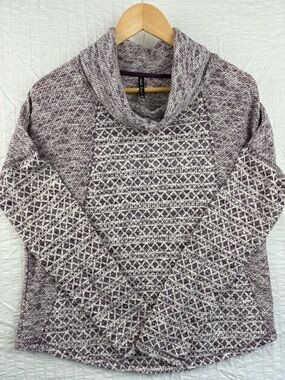 North River Cowl Neck Sweater Purple Fair Isle Cozy Knit‎ Medium
